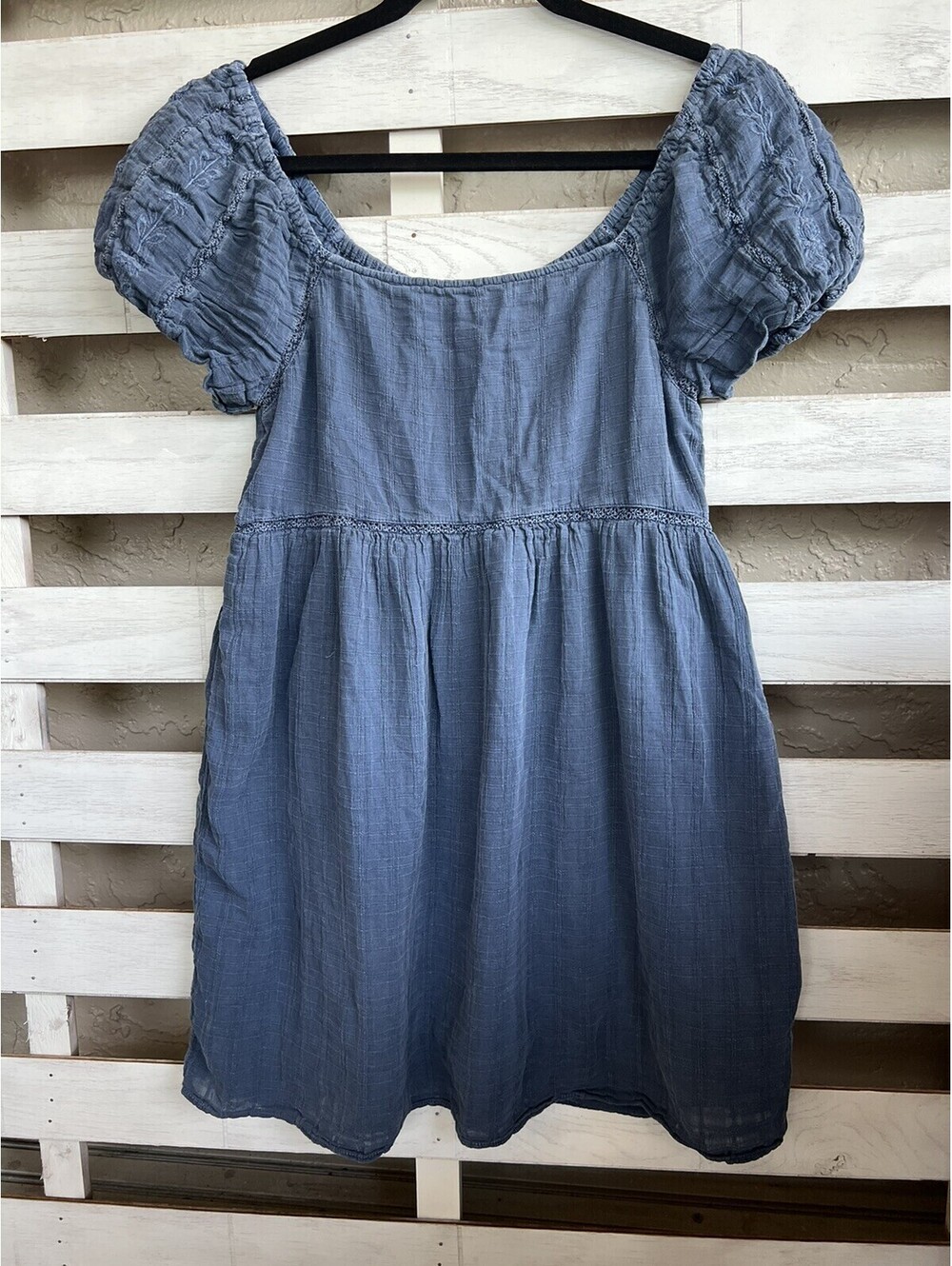 American Eagle Womens Size M Navy Blue Embroidered Milkmaid Cotton Dress